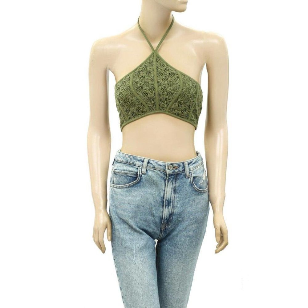 Urban Outfitters UO Dotti Crochet Halter Cropped Top Smocked Cotton S New - Picture 3 of 7